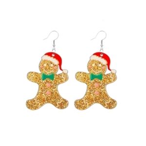 Glittery Acrylic Gingerbread Man Christmas Dangle Earrings
